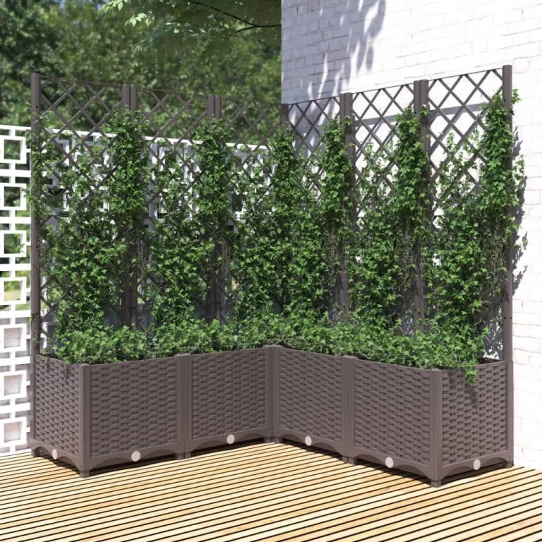 vidaXL Pflanzkübel mit Rankgitter Blumenkübel Pflanzkasten Blumentopf Blumenkasten Rankhilfe Spalier Gartenspalier Braun 120x120x136cm PP – Bild 3