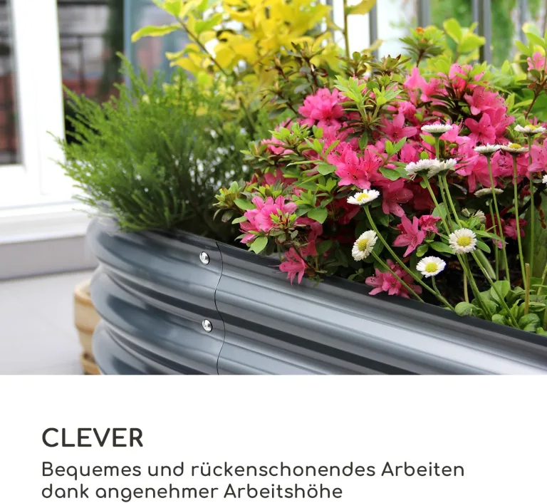 blumfeldt Hochbeet, Großes Kräuterbeet Einfacher Aufbau, Garten & Balkon, Freistehendes Gemüsebeet für Blumen, Obst & Gemüse, aus Metall, Gartenbeet 160 x 80 x 80 cm, Grau – Bild 4