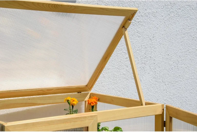 dobar® Großer Anzuchtschrank Dome aus Holz - Gewächshaus mit 4 Ablagen für Innen- und Außenbereich - Treibhaus mit Deckel und Türen - 56 x 52 x 116 cm - Natur – Bild 5