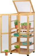 dobar® Großer Anzuchtschrank Dome aus Holz - Gewächshaus mit 4 Ablagen für Innen- und Außenbereich - Treibhaus mit Deckel und Türen - 56 x 52 x 116 cm - Natur - Thumbnail 1