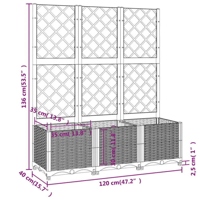 vidaXL Pflanzkasten mit Spalier, PP, Schwarz, 120x40x136 cm, Hochbeet für Terrasse & Balkon, Garten, Pflanzenstütze, DIY Pflanzkasten – Bild 3