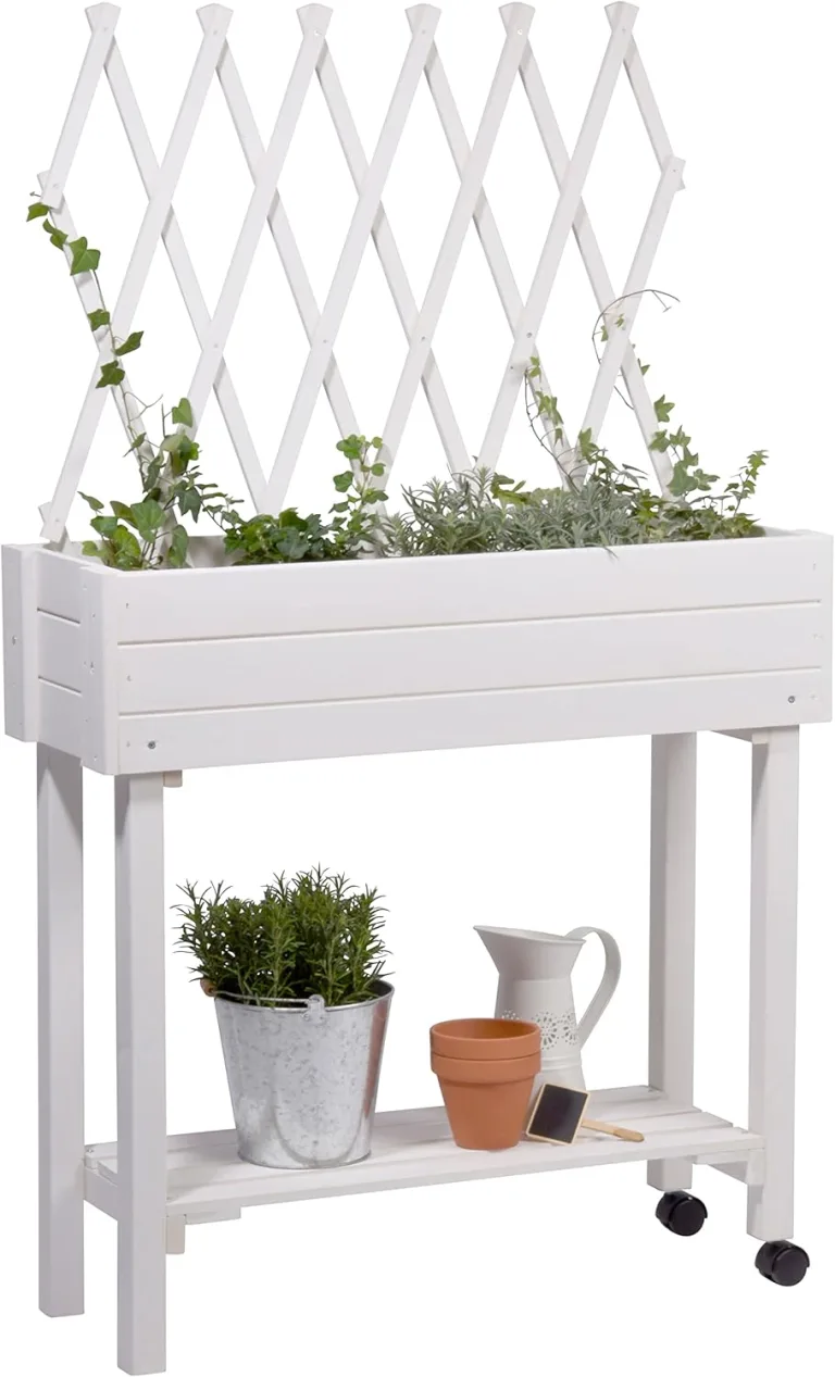 dobar® 58188e rollbares Hochbeet mit Rankgitter | Pflanzkasten auf Rollen | Blumenbeet aus Massiv-Holz | Schmales Kräuterbeet für Garten/Terrasse/Balkon | 79 x 28,5 x 130 cm | Grau – Bild 8