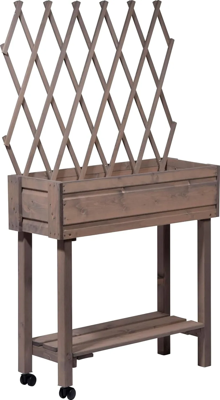 dobar® 58188e rollbares Hochbeet mit Rankgitter | Pflanzkasten auf Rollen | Blumenbeet aus Massiv-Holz | Schmales Kräuterbeet für Garten/Terrasse/Balkon | 79 x 28,5 x 130 cm | Grau – Bild 2