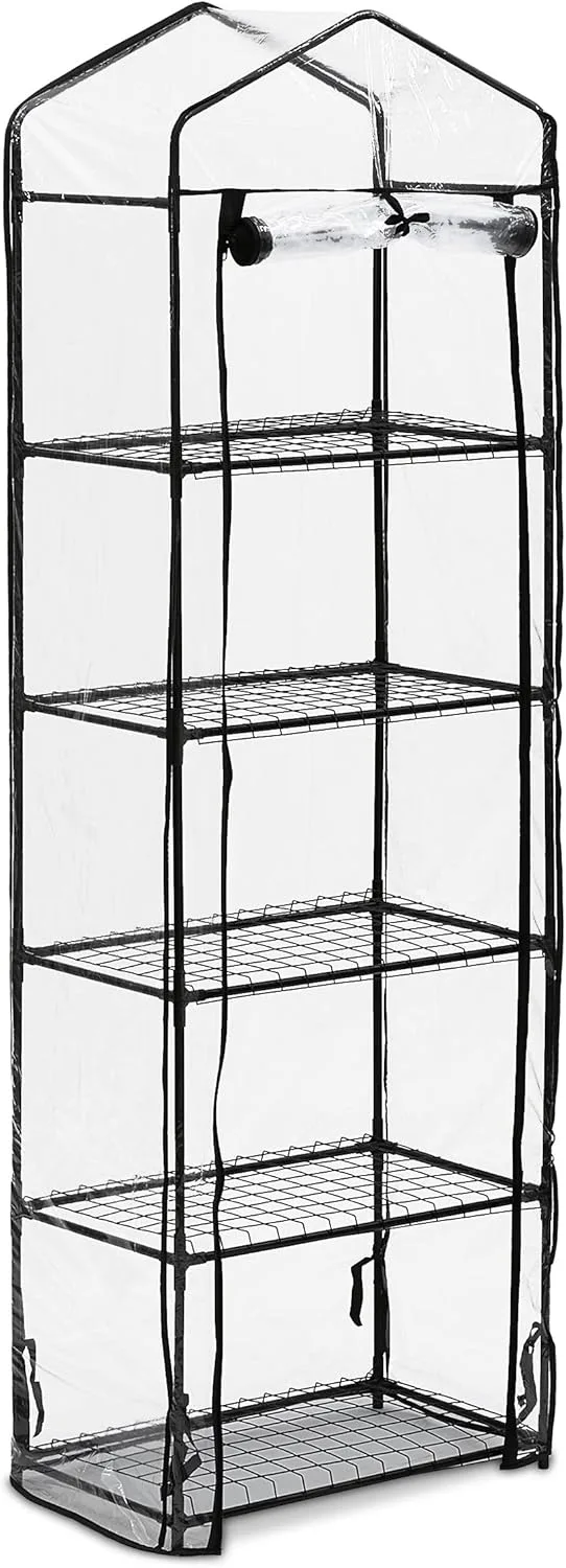Relaxdays Gewächshaus Balkon, HBT: 193 x 58 x 36 cm, 5 Etagen, Eisen & PVC-Folie, Foliengewächshaus, transparent/schwarz – Bild 1