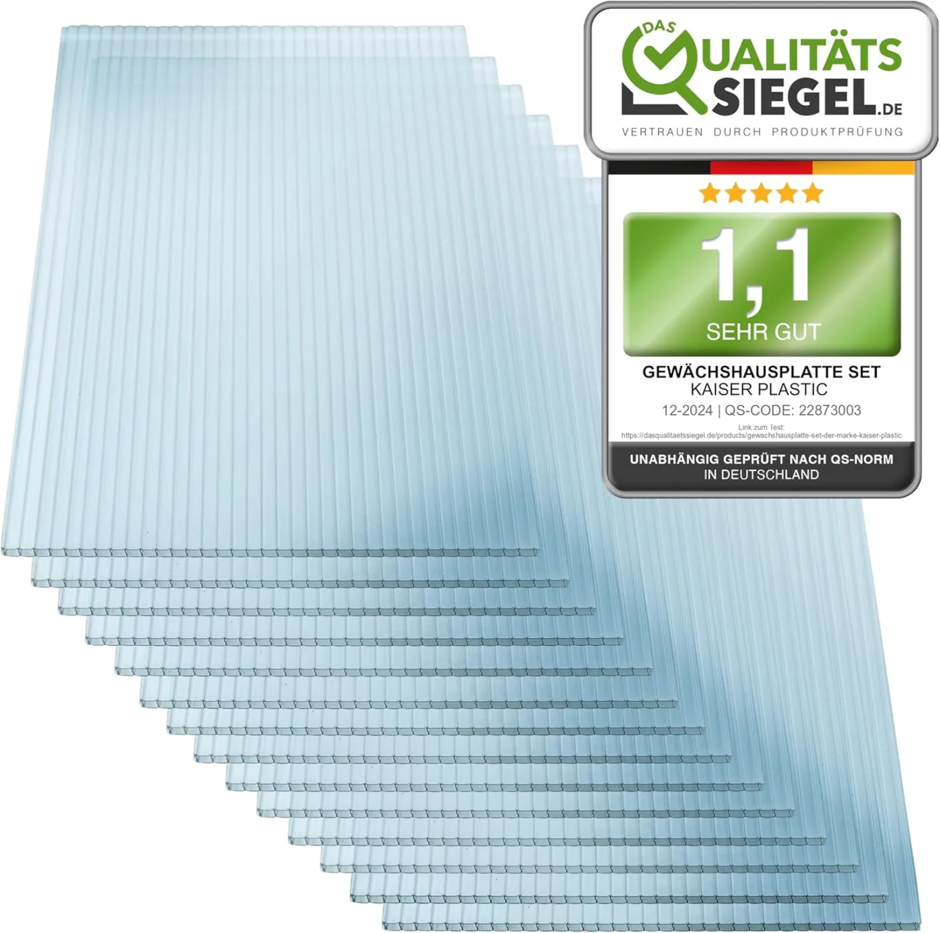KAISER PLASTIC® Xtra Strong | 8er Set Gewächshausplatten| Stärke 8mm | 605 x 1210 mm | Polycarbonat (PC) | 5,85 m2 | Gewicht: 1200g/m2 | Hohlkammerplatte - Doppelstegplatte - Bild 1