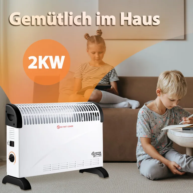 DONYER POWER 2KW Konvektor mit Thermostat – Leise – Wandmontage | 3 Heizstufen (750W/1250W/2000W) – Leiser Betrieb – Stand- & Wandmontage – Sofort einsatzbereit – Bild 4