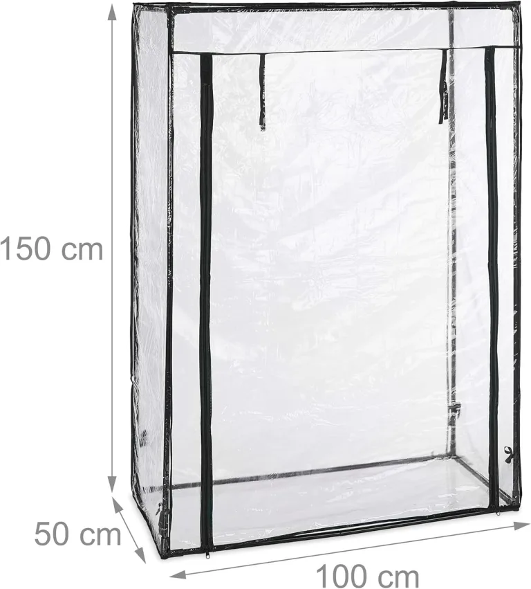 Relaxdays Tomatengewächshaus, PVC-Folie, HBT 150 x 100 x 50 cm, begehbar, Foliengewächshaus mit Tür, transparent/schwarz – Bild 5