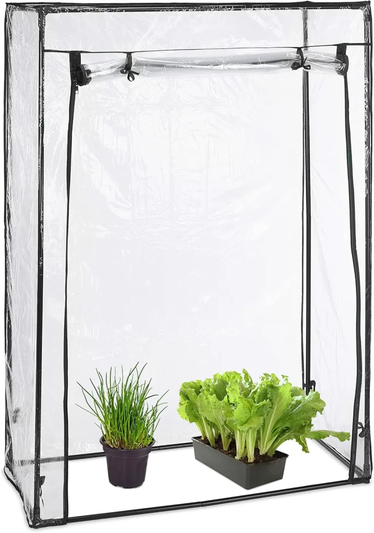Relaxdays Tomatengewächshaus, PVC-Folie, HBT 150 x 100 x 50 cm, begehbar, Foliengewächshaus mit Tür, transparent/schwarz – Bild 1