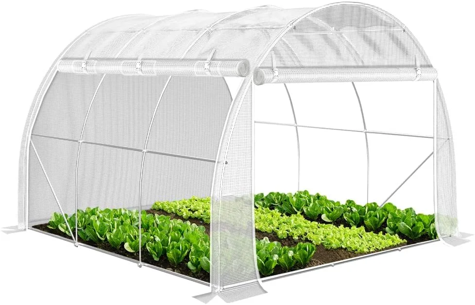 VOUNOT® Gewächshaus Foliengewächshaus, Seitenwände Aufrollbar Winterfest, Tomatenhaus Folientunnel, 3x3x2m 9m², Weiß
