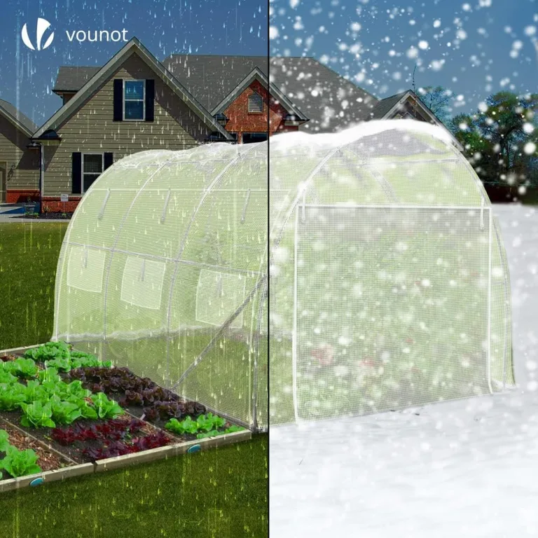VOUNOT® Gewächshaus Foliengewächshaus, Seitenwände Aufrollbar Winterfest, Tomatenhaus Folientunnel, 3x3x2m 9m², Weiß – Bild 5
