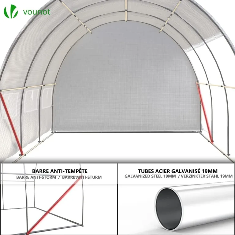 VOUNOT® Gewächshaus Foliengewächshaus, Seitenwände Aufrollbar Winterfest, Tomatenhaus Folientunnel, 3x3x2m 9m², Weiß – Bild 8