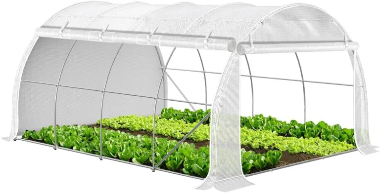 VOUNOT® Gewächshaus Foliengewächshaus, Seitenwände Aufrollbar Winterfest, Tomatenhaus Folientunnel, 3x3x2m 9m², Weiß – Bild 9