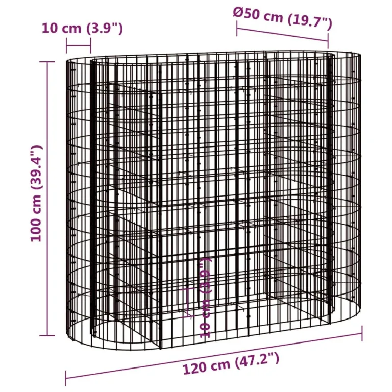 vidaXL Gabionen Hochbeet Steinkorb Pflanzkorb Gabionenkorb Pflanzkasten Pflanzkübel Pflanzbeet Garten Verzinktes Eisen 120x50x100 cm – Bild 3