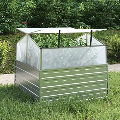 INLIFE Garten-Hochbeet mit Gewächshaus 100x100x85 cm Silber – Bild 7