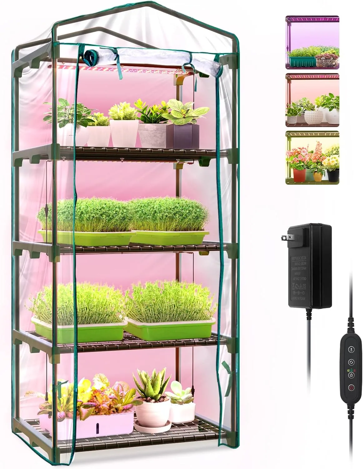 Mini-Gewächshaus mit Wachstumslicht, 4 Ebenen, dimmbar, 60 cm 15 W Pflanzenlicht für Zimmerpflanzen mit Timer von Bstrip - Bild 1