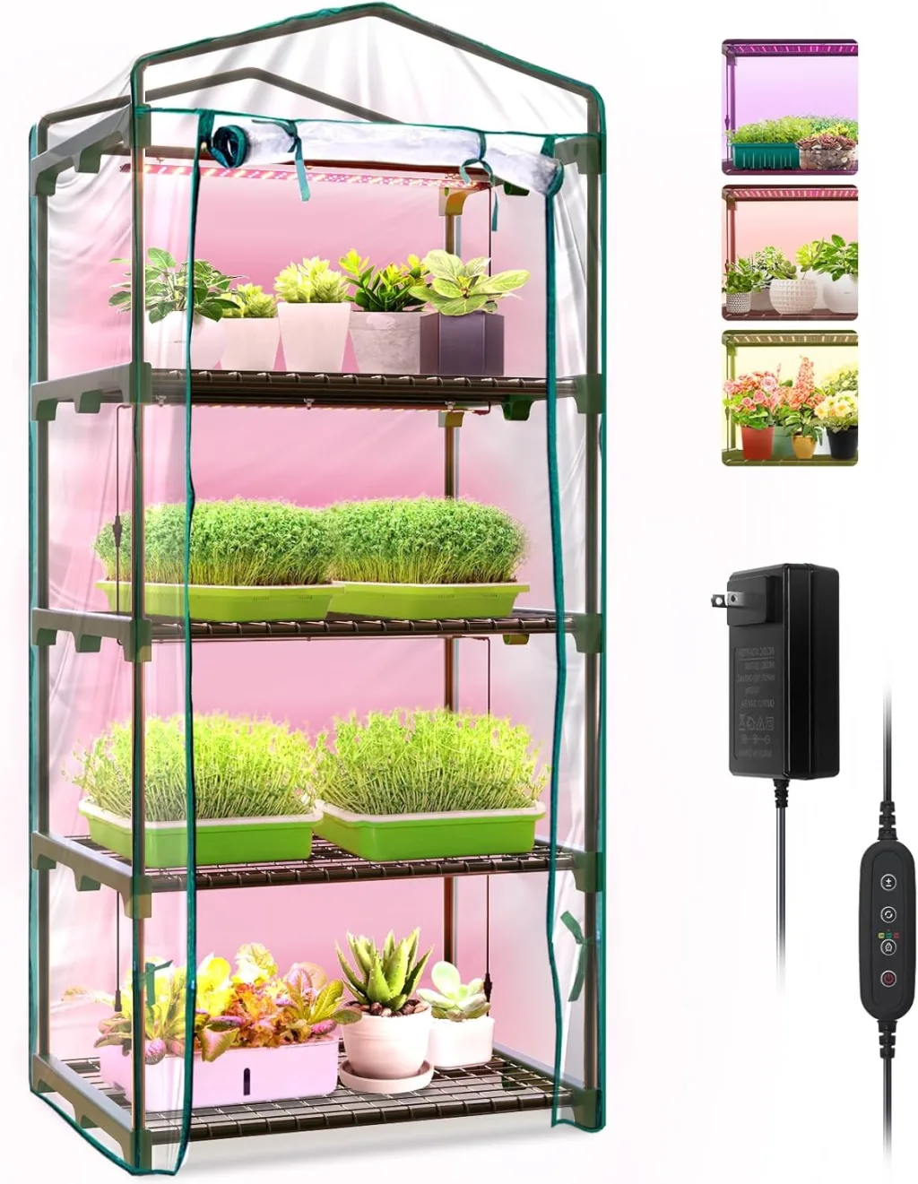 Mini-Gewächshaus mit Wachstumslicht, 4 Ebenen, dimmbar, 60 cm 15 W Pflanzenlicht für Zimmerpflanzen mit Timer von Bstrip