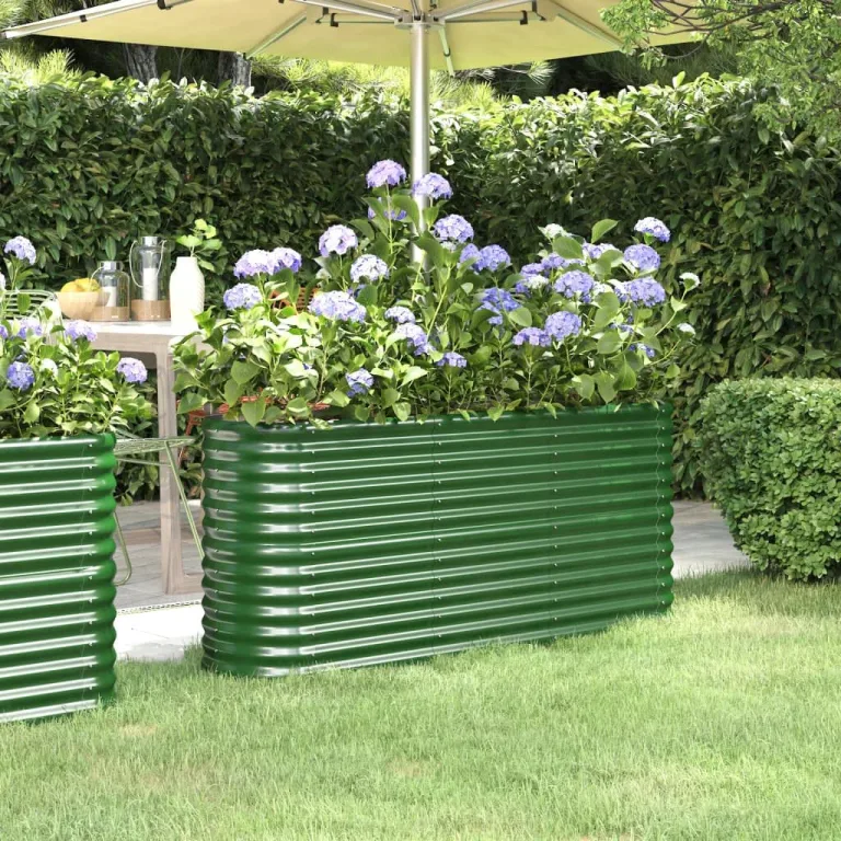 vidaXL Hochbeet, Wetterfestes Hochbeet für Garten Balkon Terrasse, Kräuterhochbeet zum Selber Bauen, Pflanzkasten aus Metall, Pulverbeschichteter Stahl Grün – Bild 2
