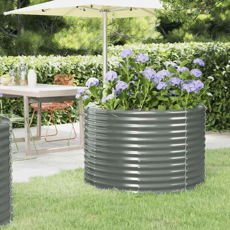 vidaXL Hochbeet, Wetterfestes Hochbeet für Garten Balkon Terrasse, Kräuterhochbeet zum Selber Bauen, Pflanzkasten aus Metall, Verzinkter Stahl Grau – Bild 3