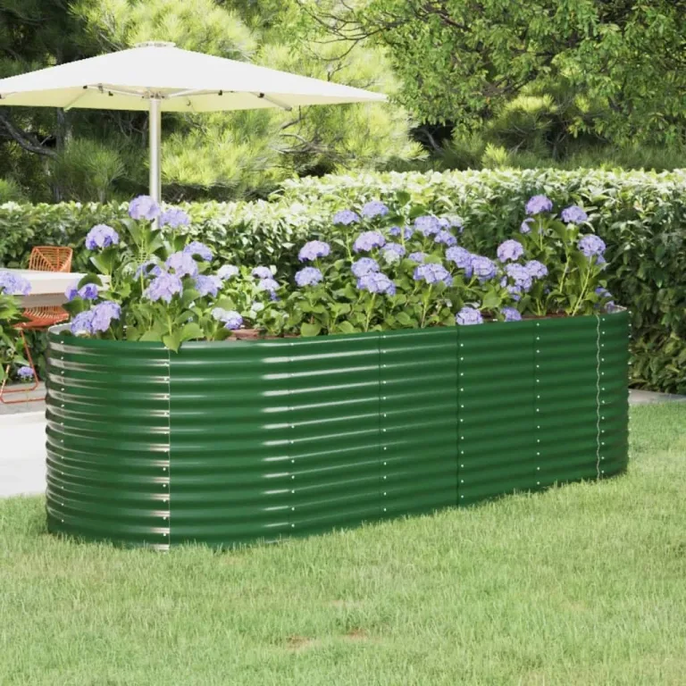 vidaXL Hochbeet, Wetterfestes Hochbeet für Garten Balkon Terrasse, Kräuterhochbeet zum Selber Bauen, Pflanzkasten aus Metall, Verzinkter Stahl Grün – Bild 2