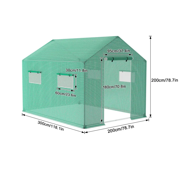 UISEBRT Gewächshaus Foliengewächshaus Winterfest Folientunnel Tomatenhaus Begehbares Treibhaus Frostschutz, 3x2x2m - 6m² – Bild 2