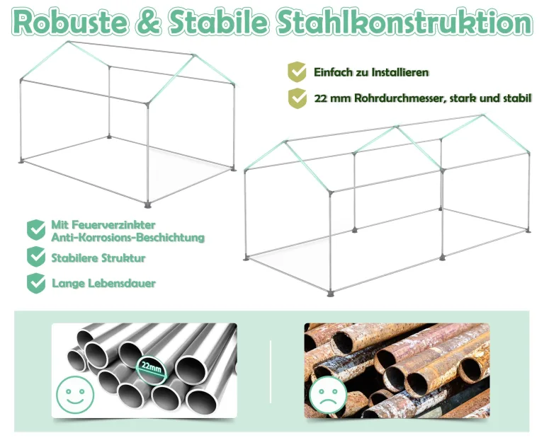 UISEBRT Gewächshaus Foliengewächshaus Winterfest Folientunnel Tomatenhaus Begehbares Treibhaus Frostschutz, 3x2x2m - 6m² – Bild 5