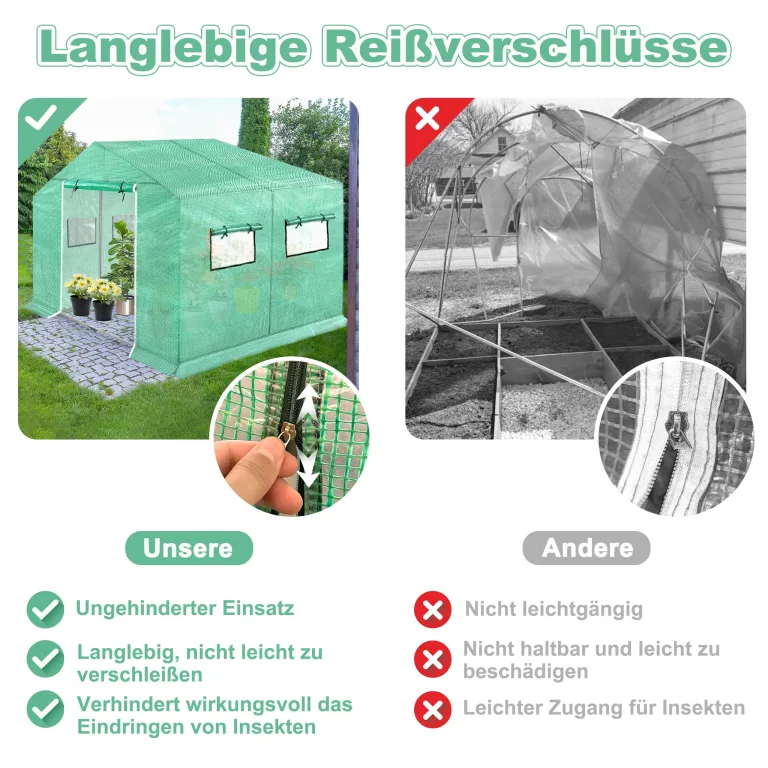 UISEBRT Gewächshaus Foliengewächshaus Winterfest Folientunnel Tomatenhaus Begehbares Treibhaus Frostschutz, 3x2x2m - 6m² – Bild 7