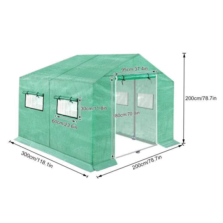 NAIZY Gewächshaus 3x2x2m 6㎡ Gewächshause HDPE+LDPE+Verzinktes Rohr Greenhouse mit Fenster Tomatenhaus Winterfest UV-Schutz für Garten Pflanze, Grün – Bild 2