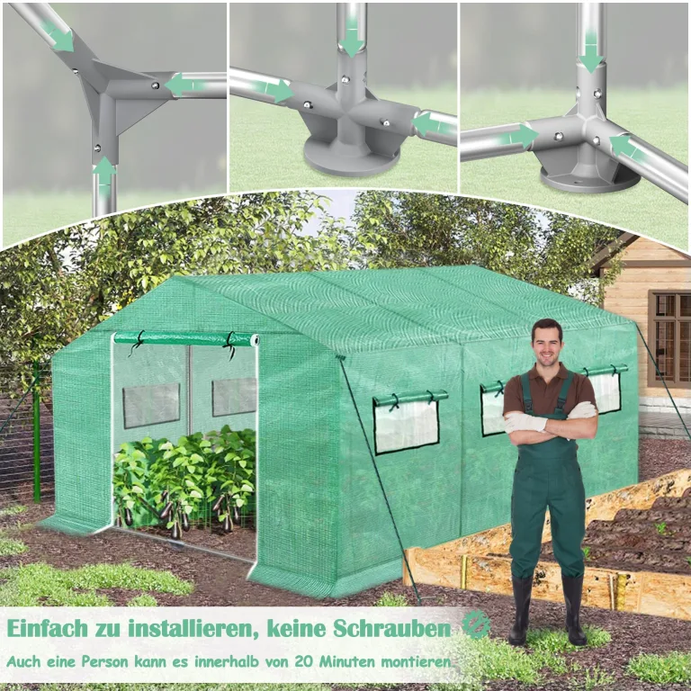 NAIZY Gewächshaus 3x2x2m 6㎡ Gewächshause HDPE+LDPE+Verzinktes Rohr Greenhouse mit Fenster Tomatenhaus Winterfest UV-Schutz für Garten Pflanze, Grün – Bild 7