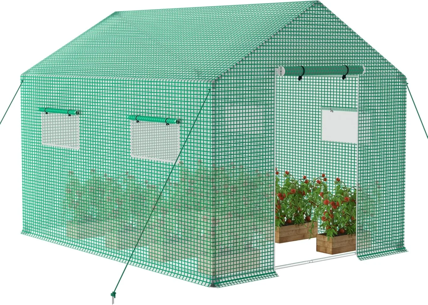 AufuN Gewächshaus Tomatengewächshaus 3x2x2m für Tomaten, mit Gitternetz und Fernster, Winterfest Treibhaus, Pflanzenhaus, Mehrweg,Schrägdach, Grün - Bild 1