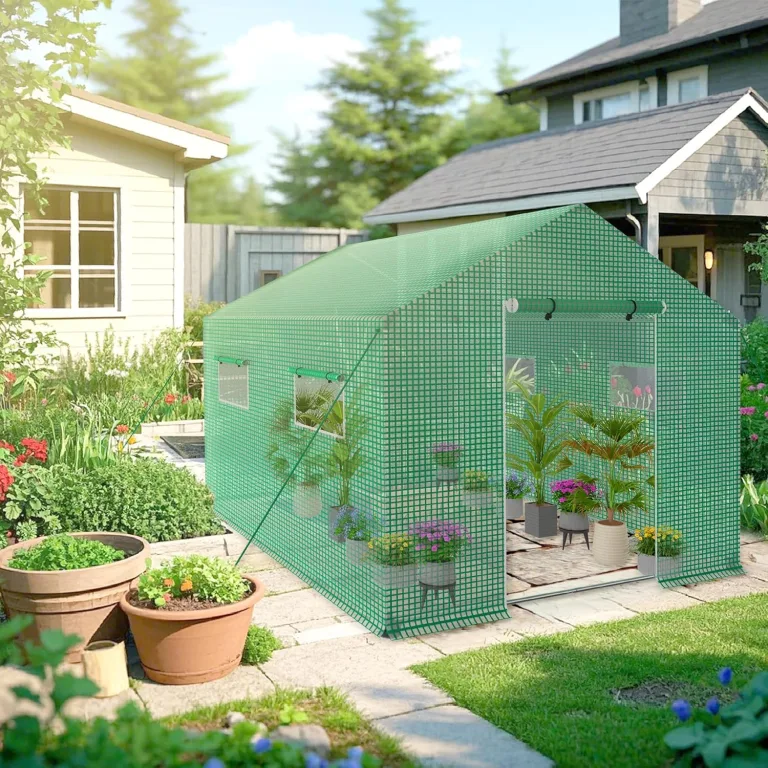 AufuN Gewächshaus Tomatengewächshaus 3x2x2m für Tomaten, mit Gitternetz und Fernster, Winterfest Treibhaus, Pflanzenhaus, Mehrweg,Schrägdach, Grün – Bild 8