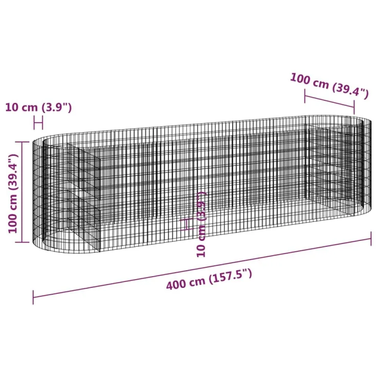 vidaXL Gabionen Hochbeet Steinkorb Pflanzkorb Gabionenkorb Pflanzkasten Pflanzkübel Pflanzbeet Garten Verzinktes Eisen 400x100x100 cm – Bild 3