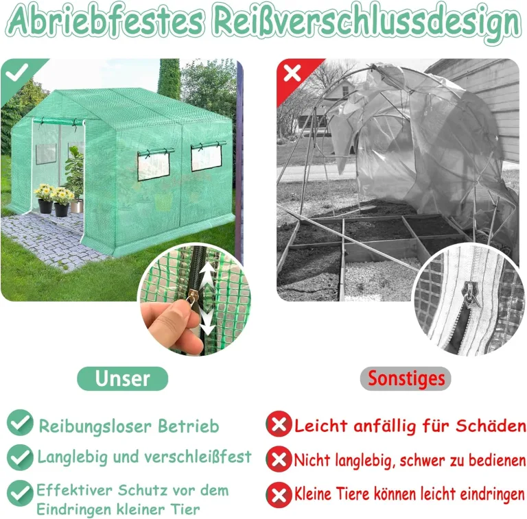 Gartengewächshäuser Gewächshaus Tomatenhaus Foliengewächshaus Folientunnel Treibhaus Folienzelt Frühbeet Gemüse Pflanzenhaus Gartenhaus mit Fenster für Garten Pflanze Grün 4,5x2x2m 9m² – Bild 4
