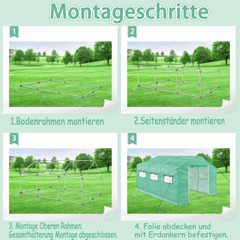 Gartengewächshäuser Gewächshaus Tomatenhaus Foliengewächshaus Folientunnel Treibhaus Folienzelt Frühbeet Gemüse Pflanzenhaus Gartenhaus mit Fenster für Garten Pflanze Grün 4,5x2x2m 9m² – Bild 7
