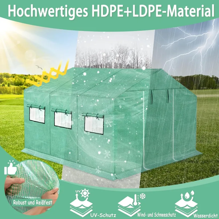 Gartengewächshäuser Gewächshaus Tomatenhaus Foliengewächshaus Folientunnel Treibhaus Folienzelt Frühbeet Gemüse Pflanzenhaus Gartenhaus mit Fenster für Garten Pflanze Grün 4,5x2x2m 9m² – Bild 3