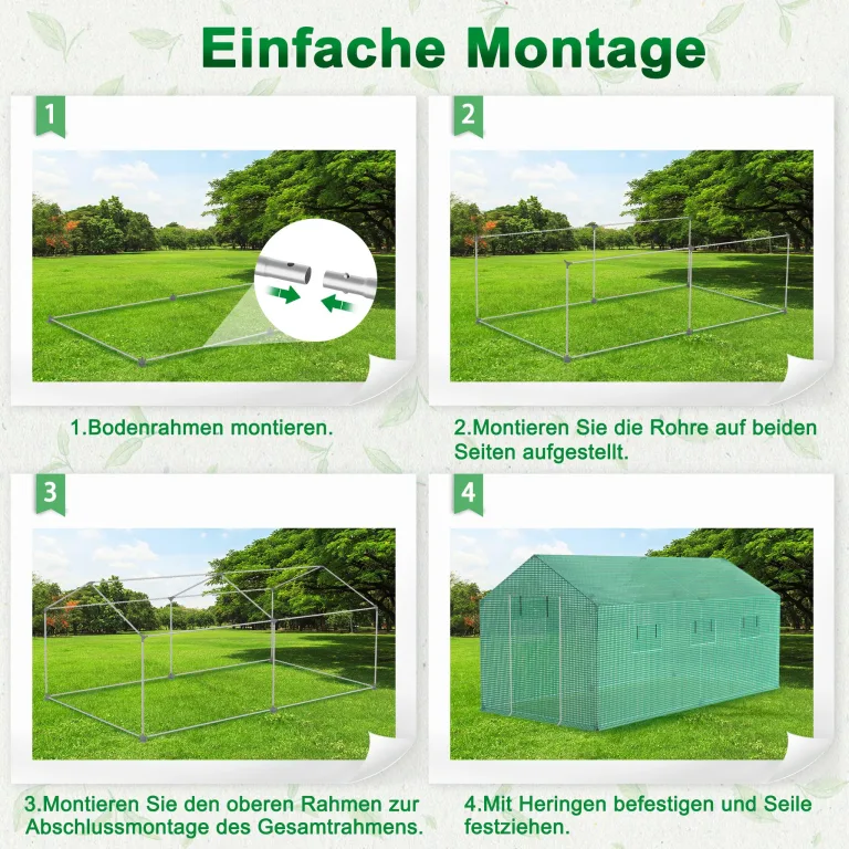 Froadp Gartengewächshäuser aus Verzinktes Rohr Tomatenhaus Winterfest Foliengewächshaus mit Gitternetzfolie Fenster Frostschutz Treibhaus Grün Gewächshaus für Garten Pflanze (6㎡, 3x2x2m) – Bild 6