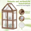 COSTWAY Frühbeet Mini Gewächshaus, 3-stöckiges Pflanzenbeet mit aufklappbarem Dach, Anzuchthaus mit 2 Türen, Treibhaus aus Holz & Polycarbonat, Aufzuchtschrank für Balkon Garten, Braun, 71x41x145cm - Thumbnail 5