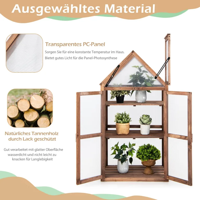 RELAX4LIFE 3 Etagen Hochbeet, Gewächshaus mit 3 Ablagen, Frühbeet aus Tannenholz & Polycarbonat, Pflanzenhaus für Garten Balkon Terrasse, 70,5 x 41 x 133,5 cm – Bild 5