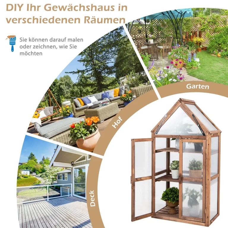 RELAX4LIFE 3 Etagen Hochbeet, Gewächshaus mit 3 Ablagen, Frühbeet aus Tannenholz & Polycarbonat, Pflanzenhaus für Garten Balkon Terrasse, 70,5 x 41 x 133,5 cm – Bild 6