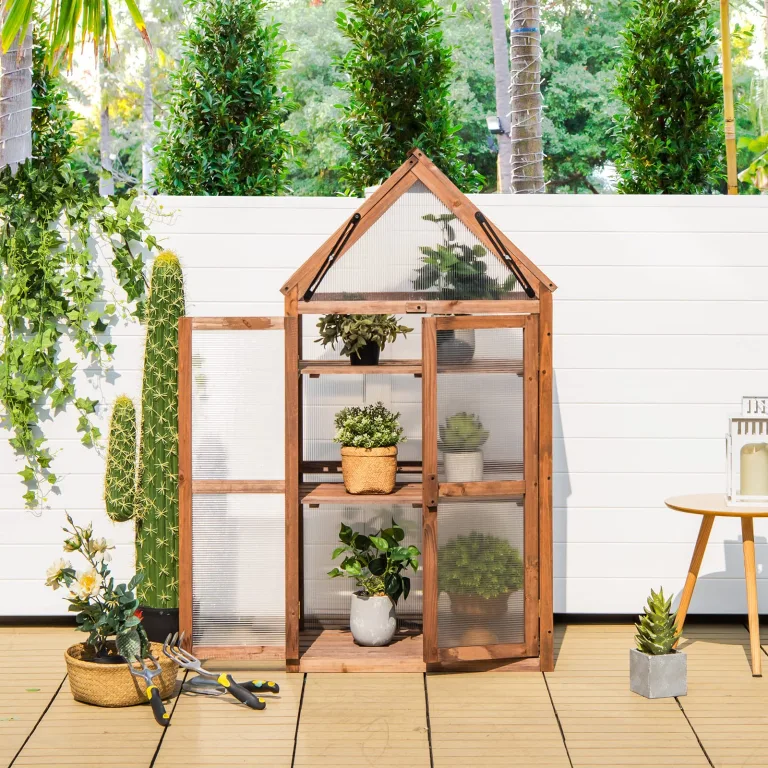 RELAX4LIFE 3 Etagen Hochbeet, Gewächshaus mit 3 Ablagen, Frühbeet aus Tannenholz & Polycarbonat, Pflanzenhaus für Garten Balkon Terrasse, 70,5 x 41 x 133,5 cm – Bild 9
