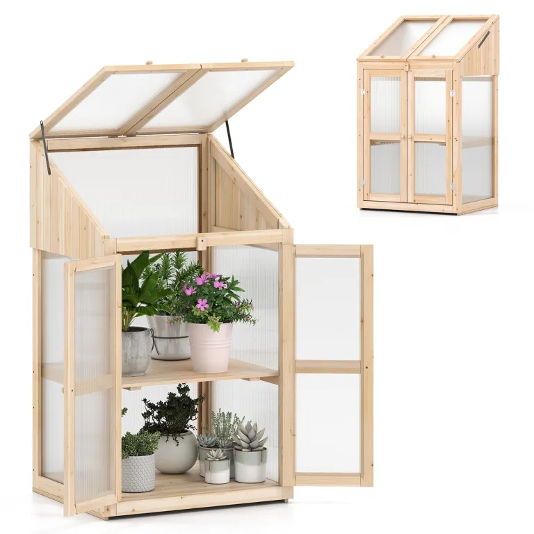 RELAX4LIFE 3 Etagen Hochbeet, Gewächshaus mit 3 Ablagen, Frühbeet aus Tannenholz & Polycarbonat, Pflanzenhaus für Garten Balkon Terrasse, 70,5 x 41 x 133,5 cm – Bild 10