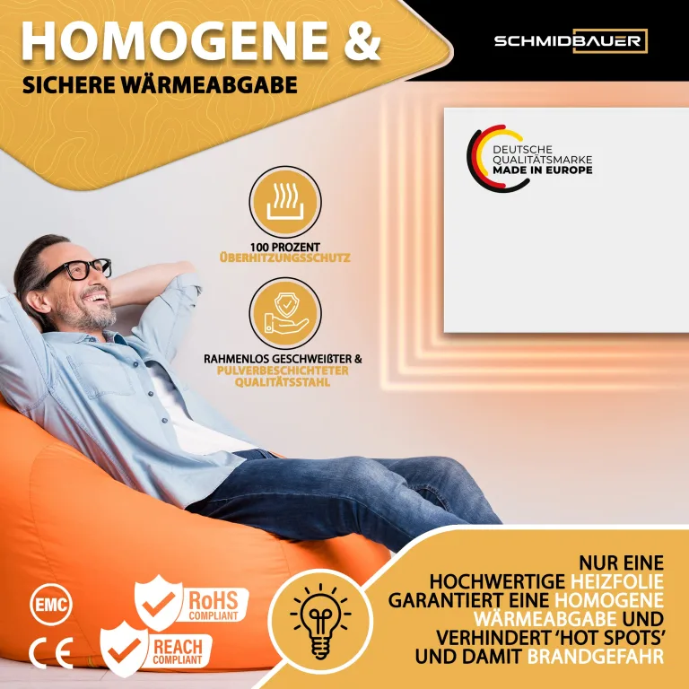 SCHMIDBAUER® Hybrid Pro Hybrid NEU 600 Watt - das Beste aus beiden Heiztechniken - Infrarottechnik mit Raumluft-Konvektion - integr. Thermostat – Bild 6