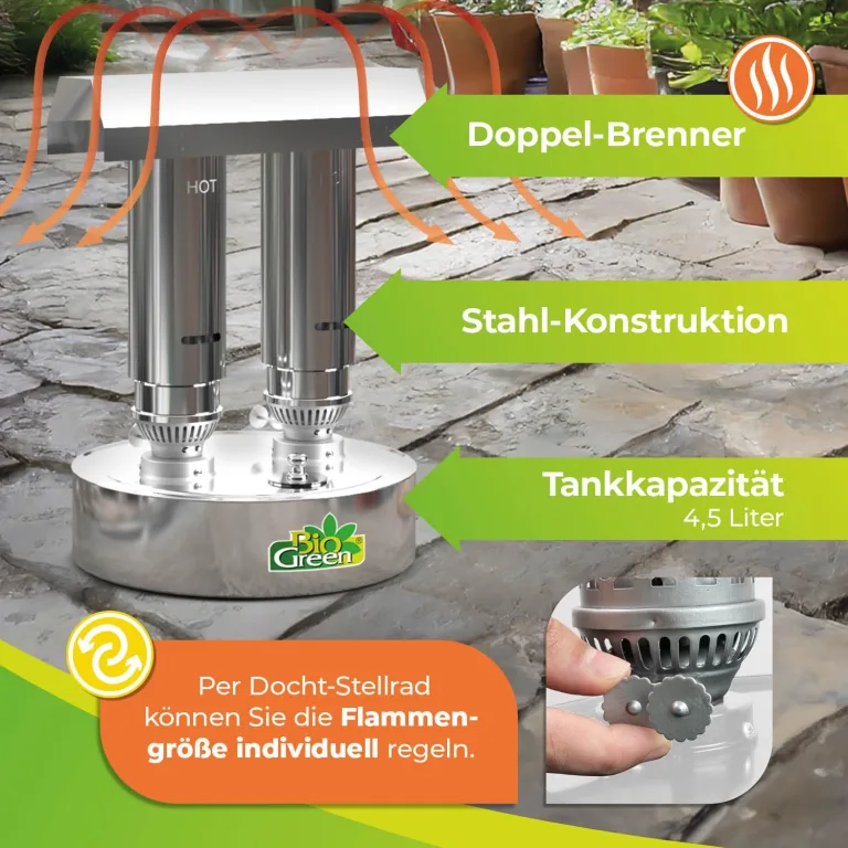 Bio Green Paraffin-Gewächshaus-Heizung WARMAX Power 5 aus Edelstahl | max. 600 Watt | für Gewächshäuser bis 5 m² | max. 3,5 Tage Brenndauer/Füllung – Bild 4