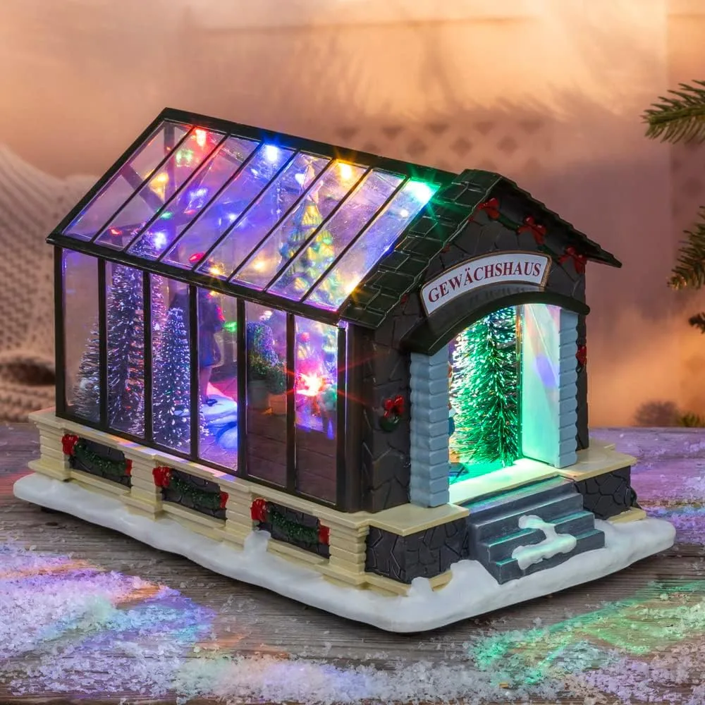 Haushalt International LED Weihnachts Gewächshaus Weihnachtslandschaft Dekoleuchte