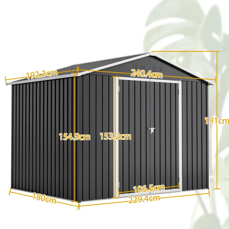 Thanaddo Gerätehaus Metall Groß Geräteschuppen 240x192x191 cm mit Fundamentrahmen, Wetterfest Gartenhaus mit Belüftungslöcher, Abschließbar, Gartenschuppen für Outdoor Garten Hinterhof, Schwarz – Bild 3