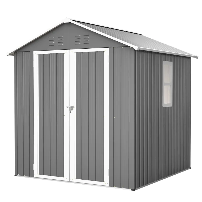 Thanaddo Gerätehaus Metall Groß Geräteschuppen 240x192x191 cm mit Fundamentrahmen, Wetterfest Gartenhaus mit Belüftungslöcher, Abschließbar, Gartenschuppen für Outdoor Garten Hinterhof, Schwarz – Bild 9