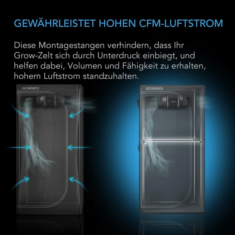 AC Infinity Schwerlast-Grow-Zelt-Montagestangen 60x60 cm, High Airflow CFM Kit Verhindert Einziehen der Wände, Trellis- und Zusatzbeleuchtungs-Montage für alle 60x60 cm Indoor-Grow-Zelte – Bild 3