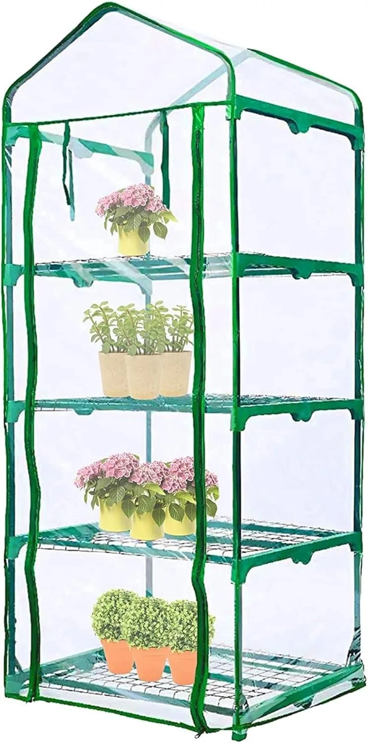 LATERN 4 Stufen Gewächshaus Ersatzabdeckung, 160cm x 70cm x 50cm Durchsichtiges PVC Abdeckung für Kleine Pflanzen mit Aufrollbarer Reißverschlusstür für Pflanzen Frostschutz (Rahmen Nicht enthalten)