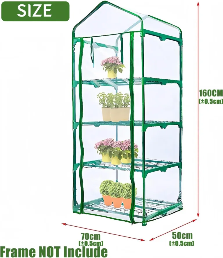 LATERN 4 Stufen Gewächshaus Ersatzabdeckung, 160cm x 70cm x 50cm Durchsichtiges PVC Abdeckung für Kleine Pflanzen mit Aufrollbarer Reißverschlusstür für Pflanzen Frostschutz (Rahmen Nicht enthalten) – Bild 5