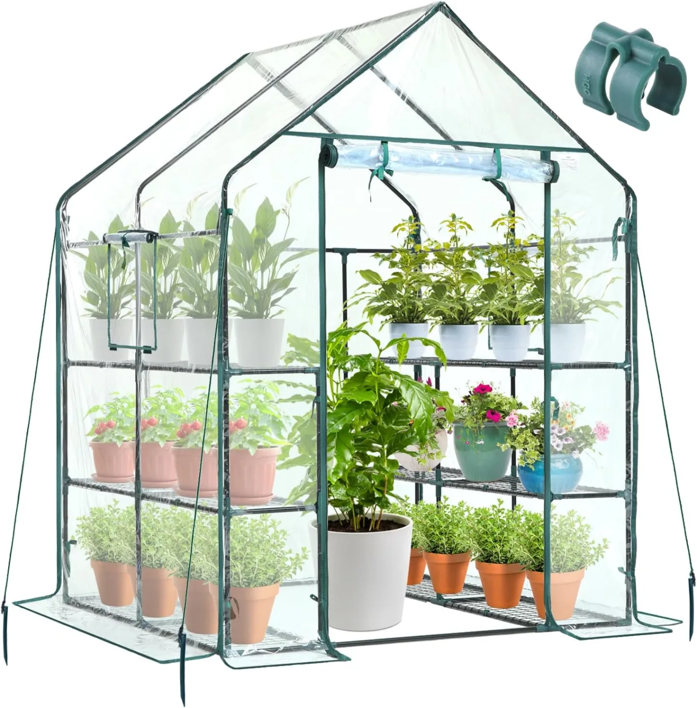 Ohuhu Gewächshaus Foliengewächshaus überwinterungszelt für Pflanzen, Winterfest Tomatenhaus Winterschutz Pflanzen mit PVC Abdeckung 3 Tiers 12 Regale Gewächshaus Klein für Garten 143x143x195 cm - Bild 1