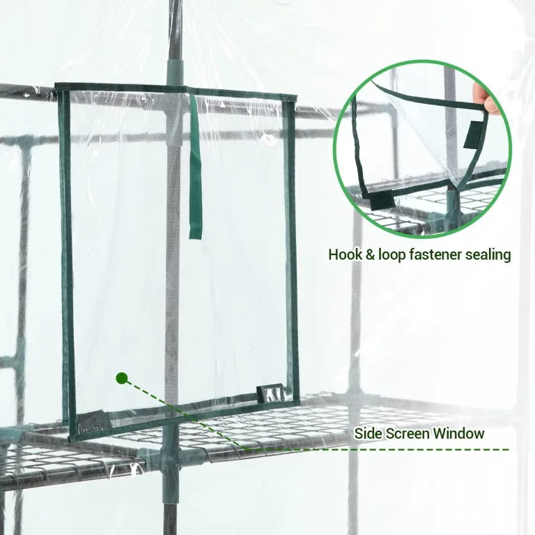 Ohuhu Gewächshaus Foliengewächshaus überwinterungszelt für Pflanzen, Winterfest Tomatenhaus Winterschutz Pflanzen mit PVC Abdeckung 3 Tiers 12 Regale Gewächshaus Klein für Garten 143x143x195 cm – Bild 6